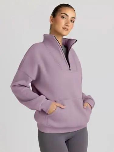 Trendy Queen Sweatshirts Half Zip Pullover Quarter Zip Oversized Hoodies Sweaters Comfy Fall Outfits 2024 Y2K Winter Clothes - Love Salve